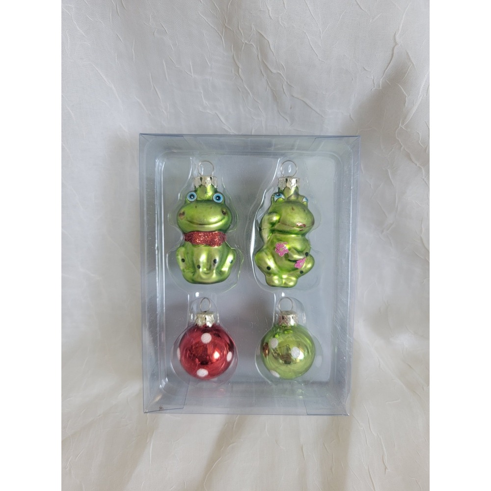Pier 1 Imports christmas ornaments Glass Frogs Mini 4 Pc Set. New In Box